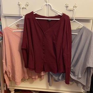 Long sleeve waffle knit